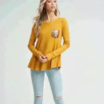 White Birch 9. Mustard Thermal‎ Top with Sequin Pocket and Buttons Photo 3