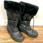 Sorel Vintage Black Midi Lace Up Winter Fleece Lined Faux Fur Collar Size 7 Photo 0