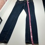 SO  skinny dark wash jeans juniors size 1 xs gold orange stitch belt loops Photo 6