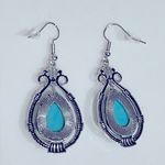 Faux turquoise & silver tone boho dangly earrings, teardrop shape, 1.5” NEW Blue Photo 2