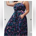 Soma Women’s Crinkle Satin Maxi Dress Size M Built in Bra pink teal bold NWOT Photo 1