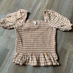 J.Crew  Gingham Cinch Puffy Sleeve Blouse Brown White Size XXS Photo 0