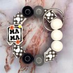 Mama Floral Plaid Heart House Wooden Beaded Wristlet Keychain Black Photo 0