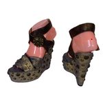 GUILLAUME HINFRAY GOLD AN BLUE LEATHER STUDDED DISTRESSED WEDGE HEELS (36) Size 5 Photo 3