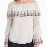 White House | Black Market WHBM Off the Shoulder Embroidered Swiss Dot Blouse sz small Photo 0