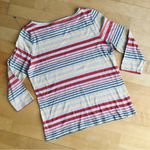 Talbots  Colorful, Striped, Three Quarter Sleeve Tee, Oatmeal Heather, Size MP Photo 15