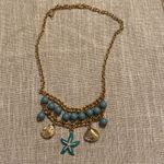 Gold tone nautical necklace starfish shell fish Photo 0
