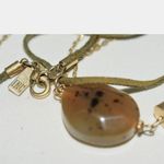 Source Unknown Vtg. INC Green Leather/Gold Tone Double Layer 5" Brown Stone Tassel 36" Necklace Photo 4