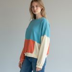 easel  Colorblock Crewneck Sweatshirt Blue Coral Cream Cotton Size Small EUC Photo 5