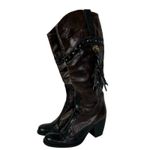 El Vaquero by Valerio Giuntoli Italy Western Studded Tassel Heel Boots Size 36 Brown Photo 3