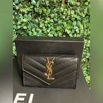 Saint Laurent  - YSL Monogram Small Flap Wallet - Grained Leather - Black W/ Gold Photo 8