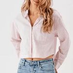 American Eagle  Outfitters Pink Striped Clubhouse Cropped Button Down Shirt M Photo 2