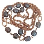 LN Bronze Italy & Honora Authentic Pearl Bluish Green Gray Long Station Necklace Photo 1