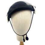 Vintage 50s Tilt Hat Black & Cream Straw Close Style Fascinator Black Mesh Veil Photo 9