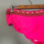 Ramy Brook NWT  Riley‎ Neon Pink Bikini Bottom Gold Crochet Detail Size Large Photo 4