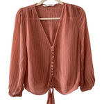 ZARA  Button-Down‎ Blouse Tie-Front Long Sleeve Textured Salmon Pink M Photo 0