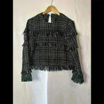 ZARA Chic Woman Black Fringe Top - Trendy Plaid Style tweed size M Photo 2
