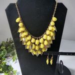 Boho Bid Yellow Teardrop with Gold Leaves Necklace Earrings Set Photo 0