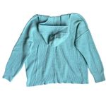 Aerie  Hoodie Medium Waffle Knit Blue V Neck Oversized Chunky Stretch Lounge Cozy Photo 2