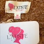 L'ATISTE L’ATISTE Gold Trim Off-Shoulder Knit Maxi Dress Brown Size Medium Photo 6