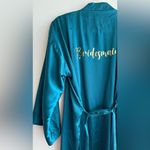 Bridesmaid Teal and Gold Silky Bathrobe, Size S/M Blue Photo 13