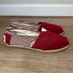 Toms NWOT  Red White Striped Slip On Flat Shoes, Size 7.5 Photo 3
