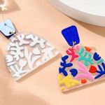 Unique Acrylic Dangle Earrings With Colorful Leaf Flower Print Elegant Bohemian Multiple Photo 2