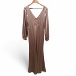Revelry Vera Satin Dress Long Sleeve Maxi Size 8 Bridesmaids Cocktail Champagne Gold Photo 1