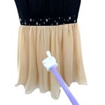 Little Mistress Black Beaded Cap Sleeve Skater Dress Peach Chiffon Skirt Size 4 Photo 2