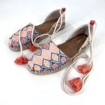Toms  Womens Lace-Up Katalina Chambray Espadrilles Flat Shoes Blue Pink Size 8.5W Photo 0