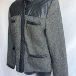 Jaclyn Smith  black &white Tweed quilted Leather button up moto jacket size small Photo 12