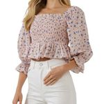 English Factory Floral Print Smocked Ruffle Top Photo 0