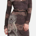 Desigual Why? 47V2048 Women's Brown Faux Wrap Embroidered Belted Dress sz. M Photo 0