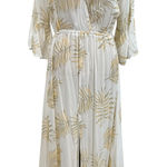 Tiare Hawaii Maxi Dress Kimono Sleeve Palm Print White Beige One Size Photo 0