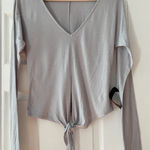 Krisa  Long‎ Sleeve Tie Tee Size XS New With Tags Light Grey Revolve Photo 0