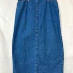 CROSSROADS 90s Vintage Blue Denim Midi Skirt Pockets Slit Women 12 Retro Western Photo 0