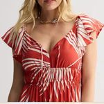 Nine West Women's Flutter Sleeve XL orange leaf tropical lined maxi dress tie Photo 1