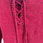 Entro  burgundy 1/4 lace up hooded sweater M casual knit tie school Photo 3