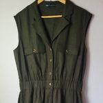 ZARA Jumpsuit Dark Green Button-Up Linen Blend Size XL Photo 6