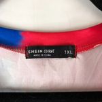 SheIn Curve T Shirt Dress Side Tie Dye Short Sleeve Blue Yellow Red Colorful 1XL Photo 2