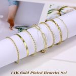 Gold Bracelets for Women Girls, 14K Real Gold Plated Link Chain Bracelets Stack Gold Beaded Stretch Bracelet Bangle Cuff Bracelets Set Fashion Jewelry Photo 4