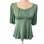 Grace Karin  | Turquoise Ruched Front Short Sleeve Blouse Size Small Modest Photo 1