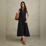 Reiss HEIDI VISCOSE-LINEN BELTED MIDI DRESS IN NAVY, Size 4 , $298 Photo 1