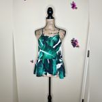 Tropical Palm Leaf Greens & White Print Tank Top Hi Lo Style w Ruffle Hem Sz L Size L Photo 2