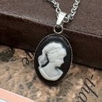 Handmade Vintage Cameo Pendant Necklace Black and White 18" Chain Photo 0