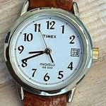 Timex Indiglo Ladies Watch Genuine Leather Strap White Dial Gold Case Photo 0