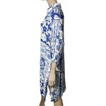 Joie  Women’s L Blue White Linen Batik Printed Button Up Roll Sleeve Shirt Dress Photo 2