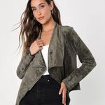 Lulus Wild at Heart Olive Green Vegan Suede Moto Jacket NWT Size S Photo 0