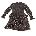 Rebecca Taylor  Ruffled Long Sleeve Silk Smocked High Neck Black Floral Dress Photo 7