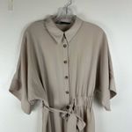 ZARA  Belted Shirt Dress Size Small Tan Short Dolman Sleeve Ruched Side Waist Photo 3